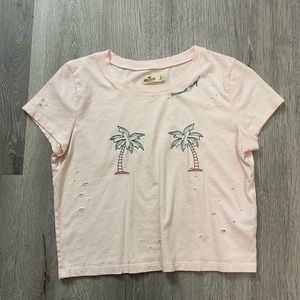 hollister light pink palm tree baby tee